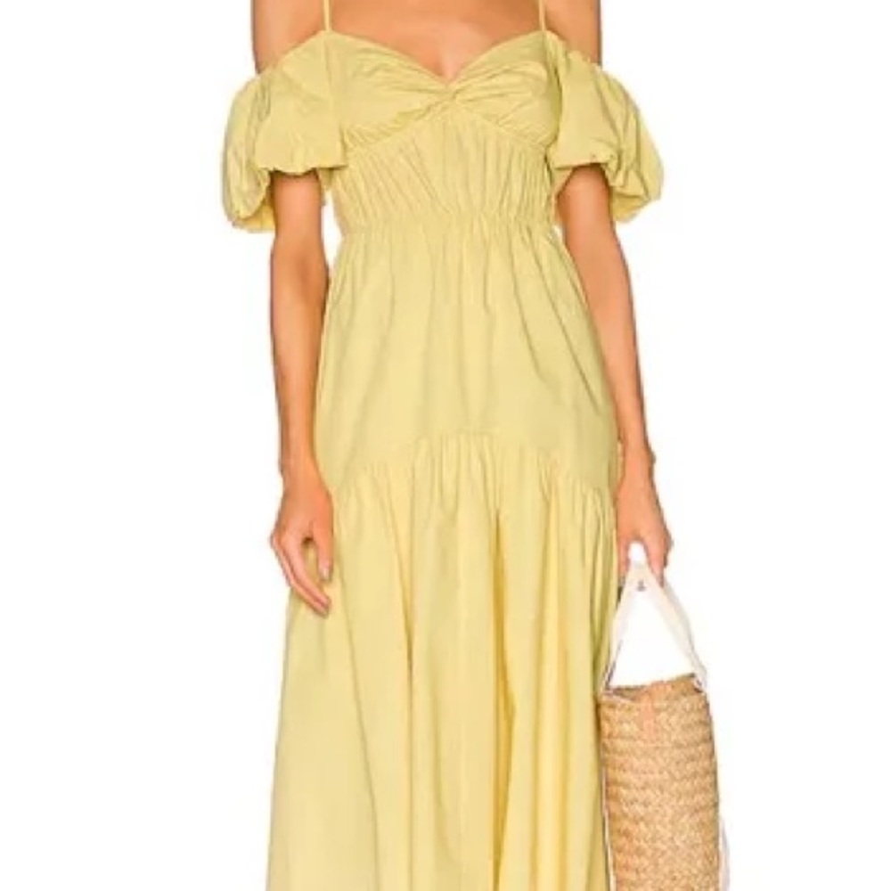 Vince Yellow Midi Dress with Puff Sleeves